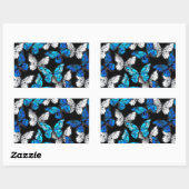 Sticker Rectangulaire Motif sans couleur foncée avec papillons bleus Mor (Feuille)