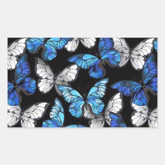 Sticker Rectangulaire Motif sans couleur foncée avec papillons bleus Mor (Devant)