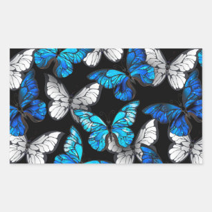 Sticker Rectangulaire Motif sans couture foncé avec papillons bleus Morp
