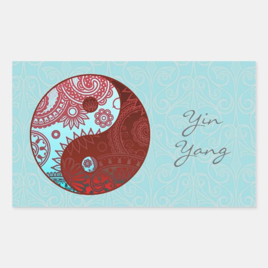 Sticker Rectangulaire Motif Yin Yang Rouge et Bleu (Devant)
