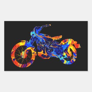 STICKER RECTANGULAIRE MOTOCROSS MÉLANGE COLORÉ STYLE NÉON