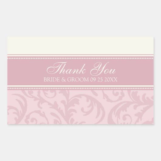 Sticker Rectangulaire Mots clés de mariage crème et Merci rose Favor (Devant)