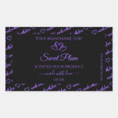 Sticker Rectangulaire Mots noirs et violets Cloud Produit Coeurs Étiquet (Devant)