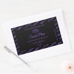 Sticker Rectangulaire Mots noirs et violets Cloud Produit Coeurs Étiquet