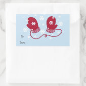 Sticker Rectangulaire Moufle rouge et flocons de neige (Sac)