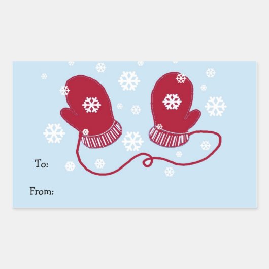 Sticker Rectangulaire Moufle rouge et flocons de neige (Devant)