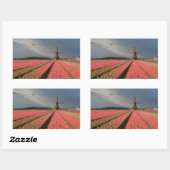Sticker Rectangulaire Moulin à vent avec tulipes roses au printemps (Feuille)