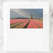Sticker Rectangulaire Moulin à vent avec tulipes roses au printemps (Sac)