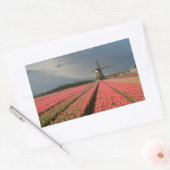 Sticker Rectangulaire Moulin à vent avec tulipes roses au printemps (Enveloppe)