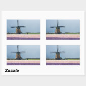 Sticker Rectangulaire Moulin à vent traditionnel aux fleurs roses et vio (Feuille)