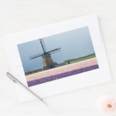 Sticker Rectangulaire Moulin à vent traditionnel aux fleurs roses et vio (Enveloppe)