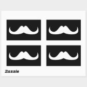 Sticker Rectangulaire Moustache cool blanc Handlebar sur noir (Feuille)