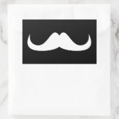 Sticker Rectangulaire Moustache cool blanc Handlebar sur noir (Sac)