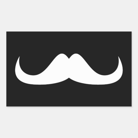 Sticker Rectangulaire Moustache cool blanc Handlebar sur noir (Devant)