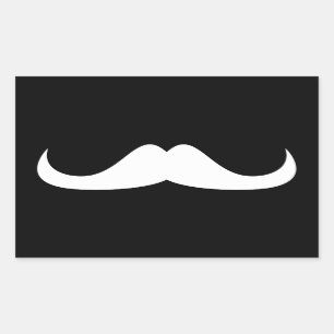 Sticker Rectangulaire Moustache cool blanc Handlebar sur noir