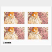 Sticker Rectangulaire Mucha Art nouveau femme beauté (Feuille)