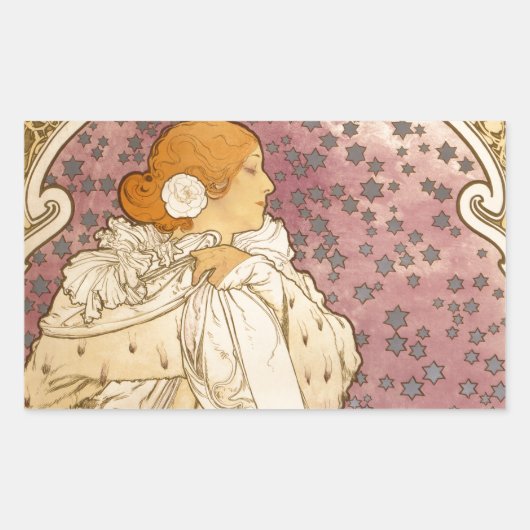 Sticker Rectangulaire Mucha Art nouveau femme beauté (Devant)