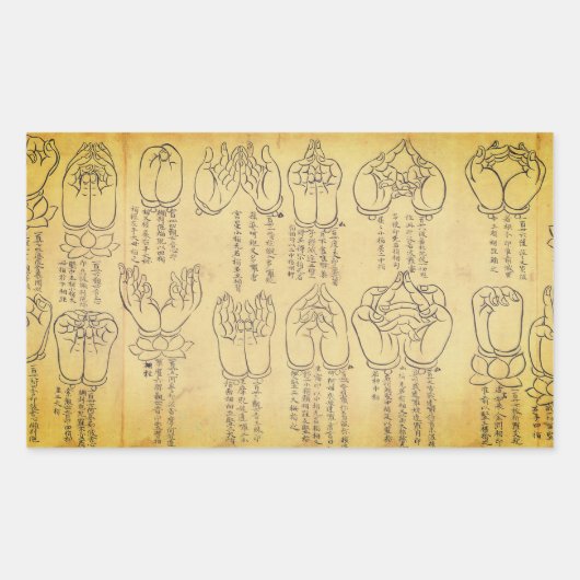 Sticker Rectangulaire Mudras (parchemin japonais du XIIe siècle) (Devant)