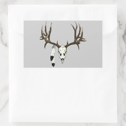 Sticker Rectangulaire Mule cerf plumes d'aigle (Sac)