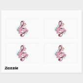 Sticker Rectangulaire Musical treble clef notes with Sakura flowers (Feuille)