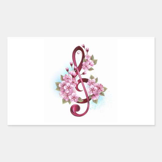 Sticker Rectangulaire Musical treble clef notes with Sakura flowers (Devant)
