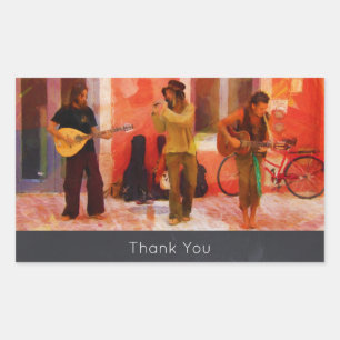 Sticker Rectangulaire Musiciens des rues jouant ensemble Merci