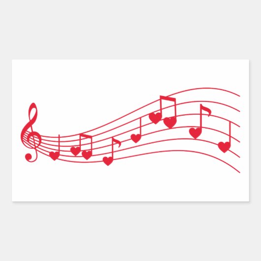 Sticker Rectangulaire musique d'amour, notes musicales aux coeurs (Devant)