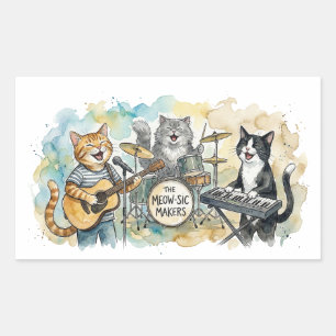 Sticker Rectangulaire Musique de groupe de chat amusant Piano Batterie C