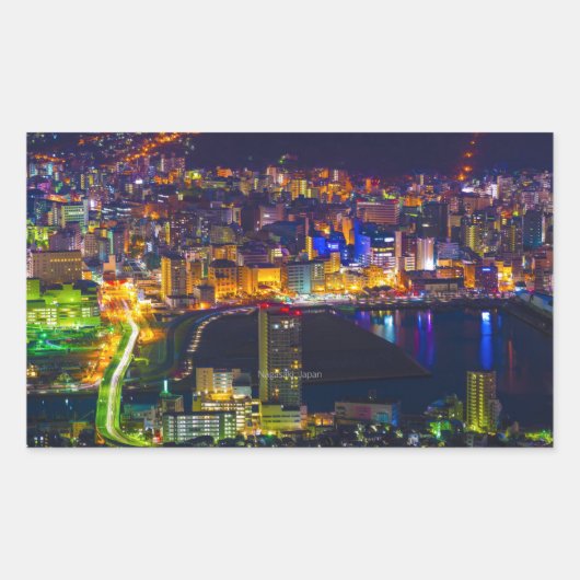 Sticker Rectangulaire Nagasaki Japon la nuit (Devant)