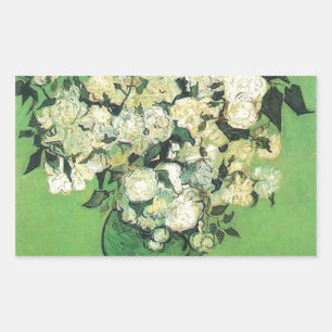 Sticker Rectangulaire Nature morte - Roses roses dans un vase Vincent va