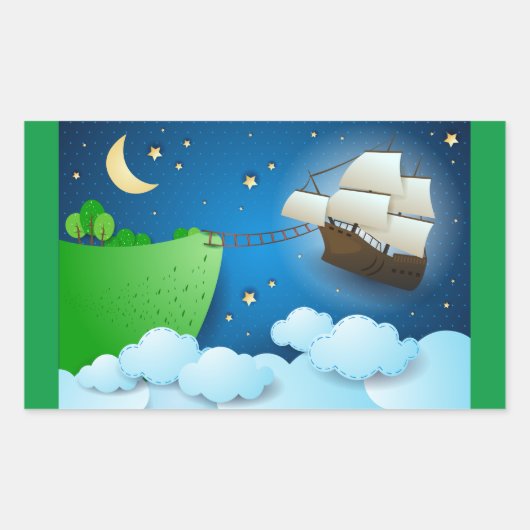 Sticker Rectangulaire Navire volant à l'atterrissage (Devant)