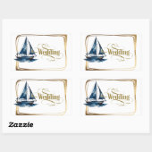 Sticker Rectangulaire Navy and Gold Nautical Boat Gold Frame Wedding (Feuille)