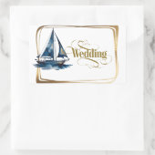Sticker Rectangulaire Navy and Gold Nautical Boat Gold Frame Wedding (Sac)