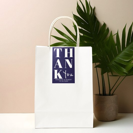 Sticker Rectangulaire Navy Blue Bold Simple Merci Wedding Favor