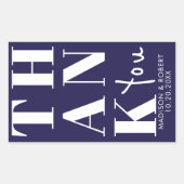Sticker Rectangulaire Navy Blue Bold Simple Merci Wedding Favor (Devant)