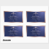 Sticker Rectangulaire Navy Blue Product Label Rose Gold Frame Monogram (Feuille)