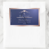 Sticker Rectangulaire Navy Blue Product Label Rose Gold Frame Monogram (Sac)