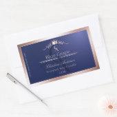 Sticker Rectangulaire Navy Blue Product Label Rose Gold Frame Monogram (Enveloppe)
