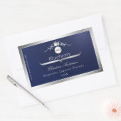 Sticker Rectangulaire Navy Blue Product Label Silver Frame Logo Monogram (Enveloppe)