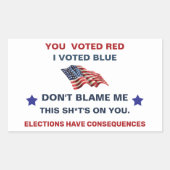 Sticker Rectangulaire Ne me blâmez pas J'ai voté bleu (Devant)