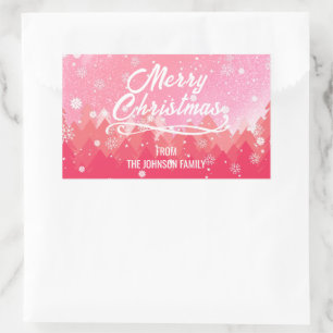 Sticker Rectangulaire Neige Blanche Rose Forêt Paisible Joyeux Noël