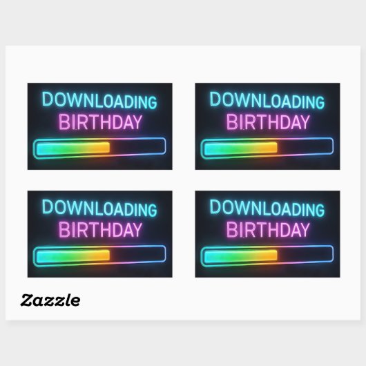 Sticker Rectangulaire Neon Birthday Computer Downloading Bar (Feuille)