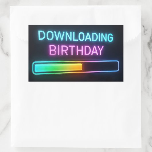 Sticker Rectangulaire Neon Birthday Computer Downloading Bar (Sac)