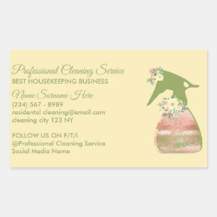 Sticker Rectangulaire Nettoyage Fleur Vaporisateur Servante Vert Beige C