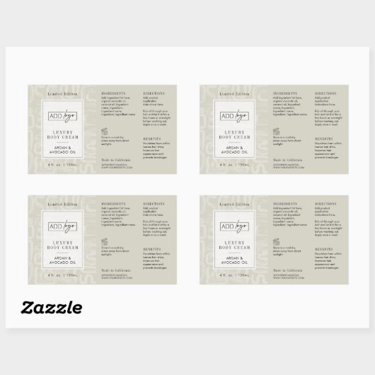 Sticker Rectangulaire Neutral Beige Boho Pattern Logo 4OZ Cosmo Bottle (Feuille)