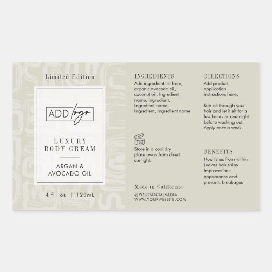 Sticker Rectangulaire Neutral Beige Boho Pattern Logo 4OZ Cosmo Bottle (Devant)