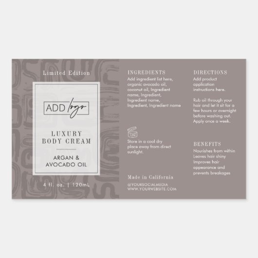 Sticker Rectangulaire Neutral Taupe Beige Boho Logo 4OZ Cosmetic Bottle (Devant)