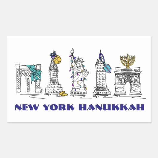 Sticker Rectangulaire New York City New York Joyeux Hanoukka Chanukah Ho (Devant)