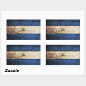 Sticker Rectangulaire Nicaragua Drapeau sur le vieux grain de bois (Feuille)