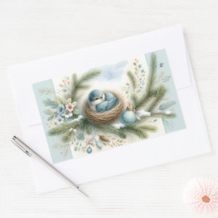 Sticker Rectangulaire Nid de merlebleu avec ornements dans les pins en h